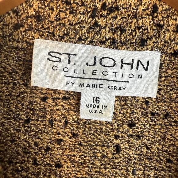 St John Collection Womens Tweed Blazer Jacket Fringe Trim Gold Tan Black Size 16 - Picture 11 of 11